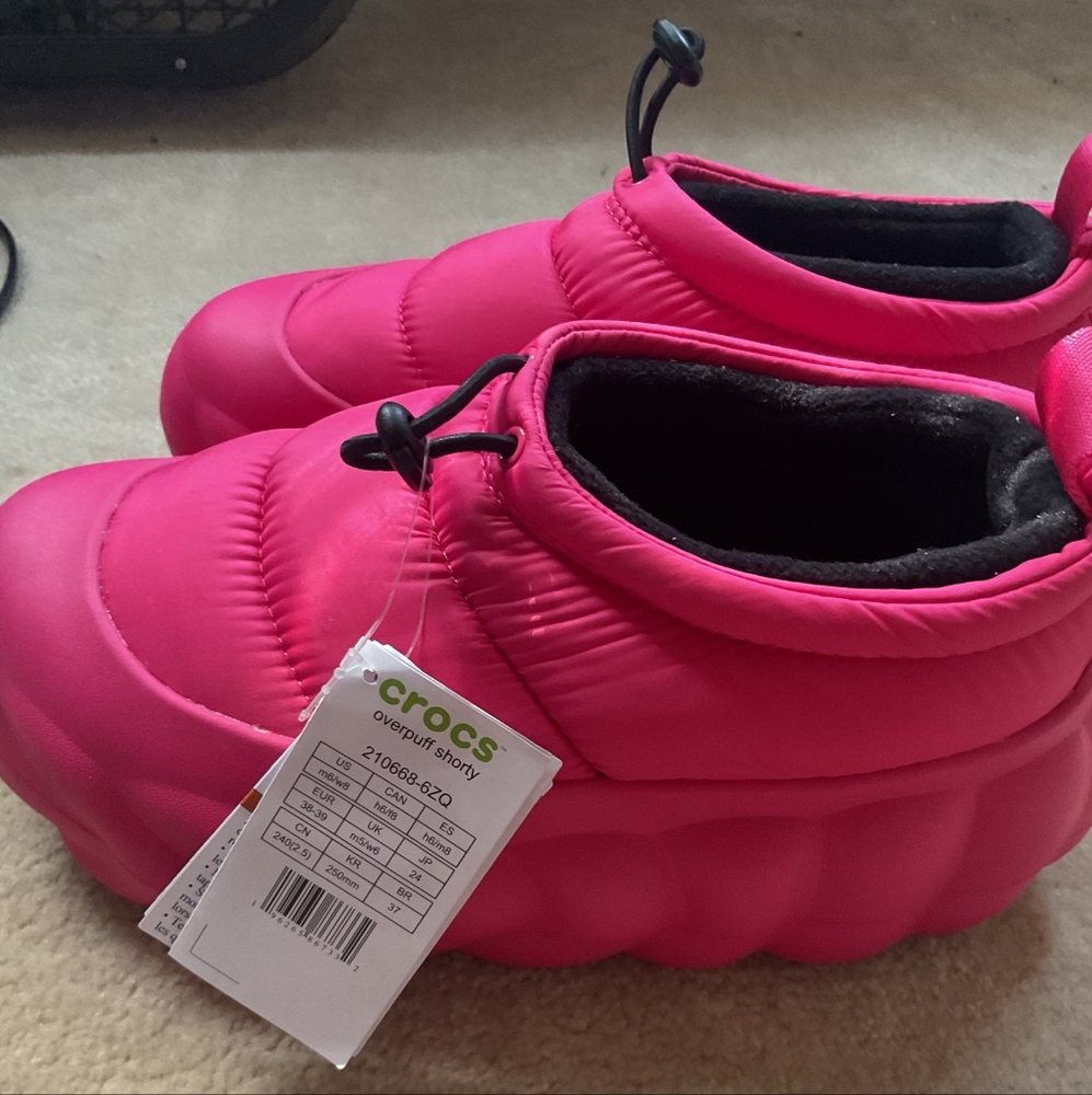 Crocs Pink Puffer Shoes